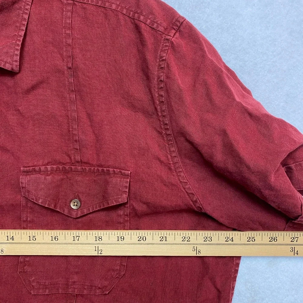 Banana Republic Shirt Mens XL Red Short Sleeve Linen Safari Pocket Button Up